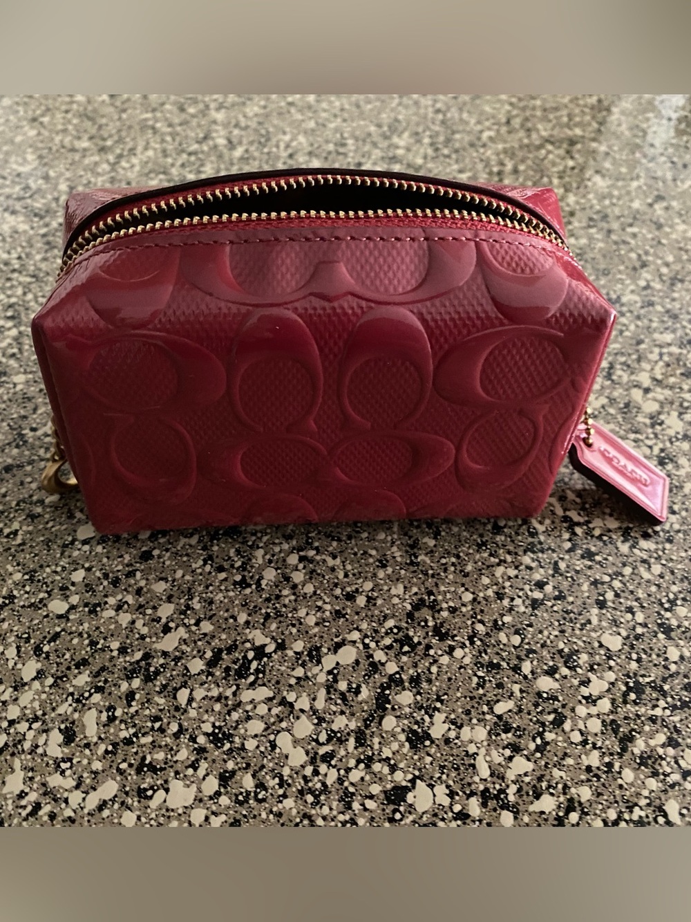 Coach Glossy Patent Cosmetic Pouch in Deep Wine